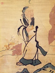 Szczegół nieśmiertelnego trzymającego brzoskwinię (jedwab)